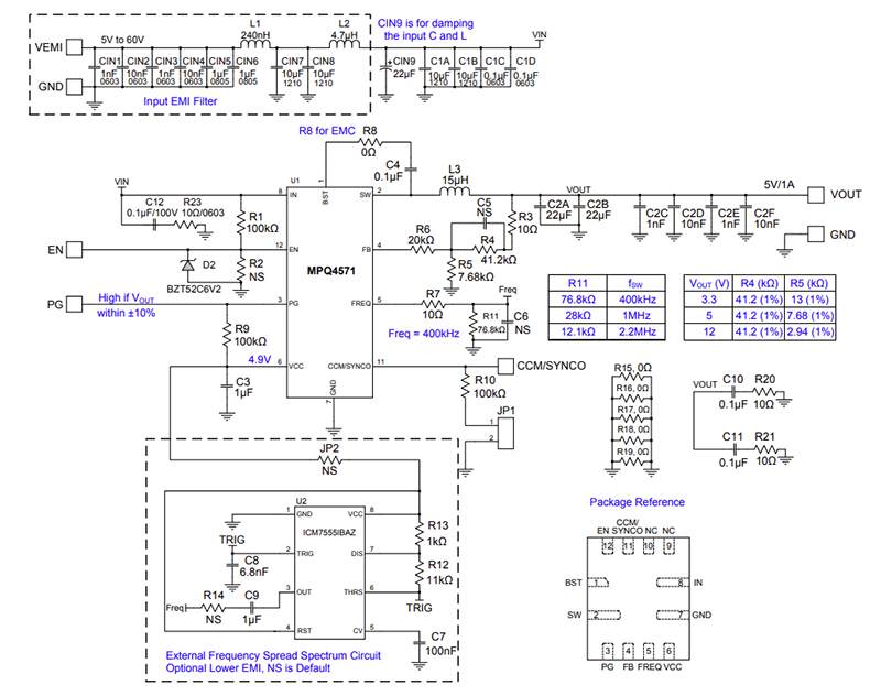 Schematic - Monolithic Power Systems (MPS) EVQ4571-QB-00A Buck Converter Evaluation Board